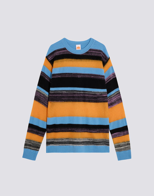 UNISEX CREW NECK SWEATER WITH MULTI-STRIPE PATTERN