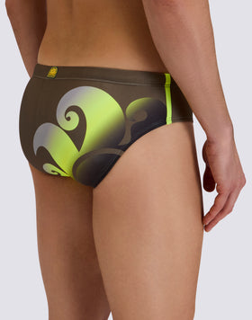 LEONARDO MEN'S SWIM BRIEFS WITH SHADERED LOGO PRINT