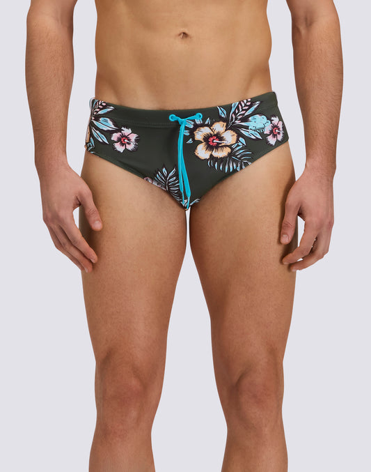 MEN'S SWIM BRIEFS WITH GRAPHIC FLOWER PRINT