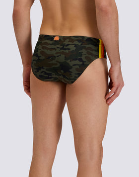 CAMOU FLASH SWIM SHORTS WITH TRICOLOUR SIDE STRIPE