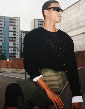 JERSEY DE CUELLO REDONDO PARA HOMBRE CON TRENZAS DE LANA MERINO Y CACHEMIRA