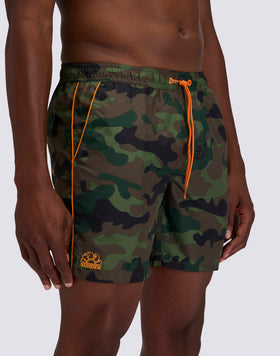 MEN'S MID-LENGTH SWIMSUIT WITH ELASTIC WAIST AND CAMOU PRINT IN REPREVE® RECYCLED POLYESTER