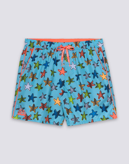 BAÑADOR DE LONGITUD MEDIA CINTURA ELÁSTICA ESTAMPADO HAPPY STAR EN POLIÉSTER RECICLADO REPREVE®