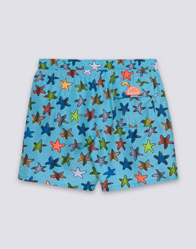 MEN'S MID-LENGTH SWIMSHORTS WITH ELASTIC WAIST AND HAPPY STAR PRINT IN REPREVE® RECYCLED POLYESTER