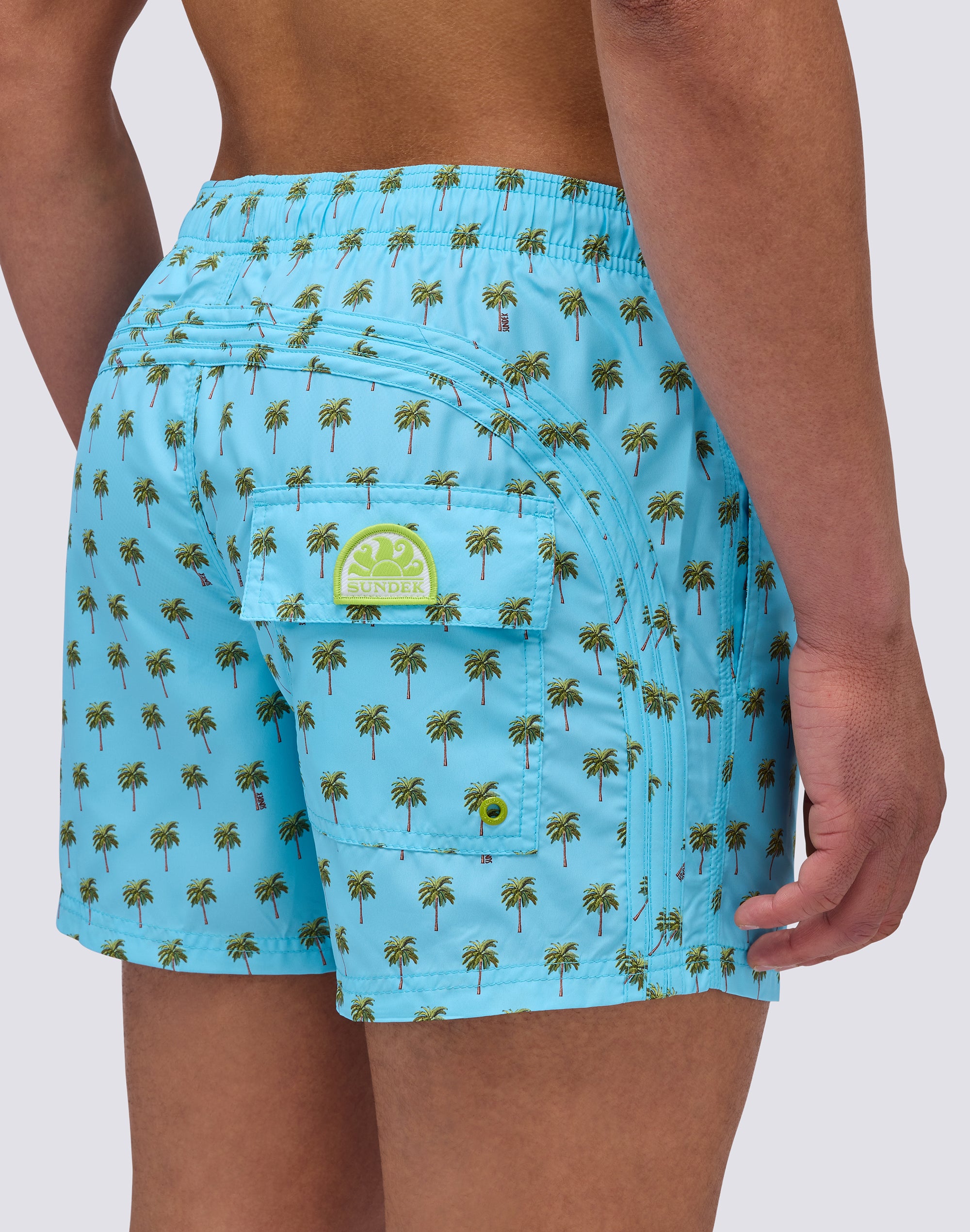 Sundek Repreve® elastic waist short swimsuit with greetings from