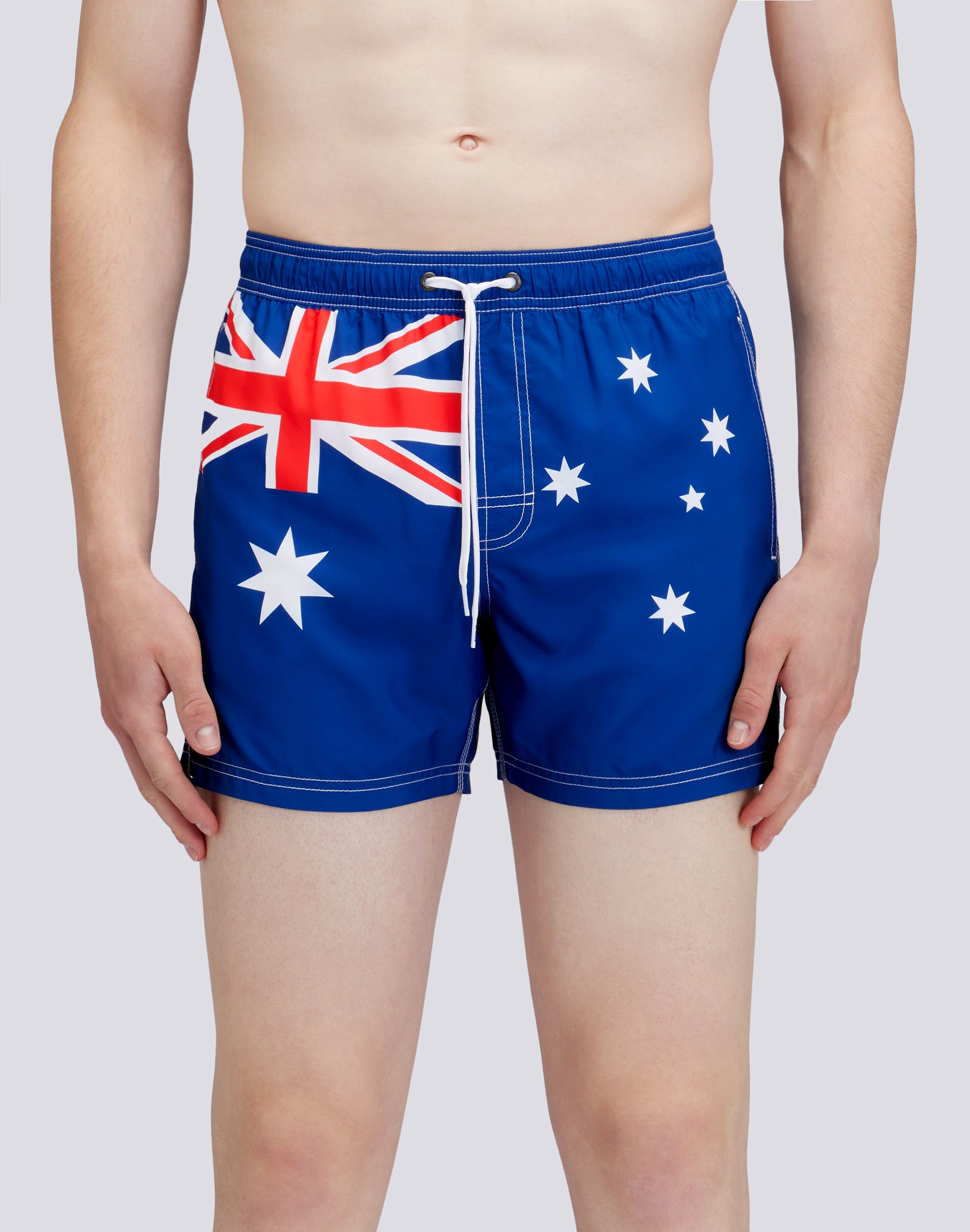SHORT SWIM SHORTS WITH AN ELASTICATED WAISTBAND RECYCLED POLYESTER REPREVE AUSTRALIA FLAG