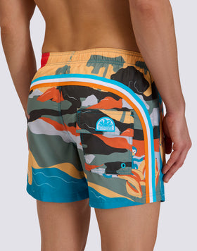 BAÑADOR CORTO DE CINTURA ELÁSTICA DE POLIÉSTER RECICLADO REPREVE® CON ESTAMPADO SURFER GIRL