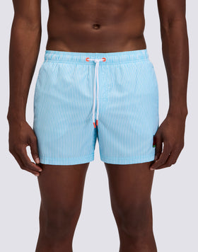 COSTUME DA BAGNO UOMO CORTO VITA ELASTICATA POLIESTERE RICICLATO REPREVE® CON STAMPA A RIGHE JUICY STRIPES CON RICAMO FRUTTA