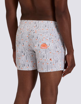 SHORT SWIM TRUNKS ELASTICATED WAIST REPREVE® RECYCLED POLYESTER WITH SURF PRINT