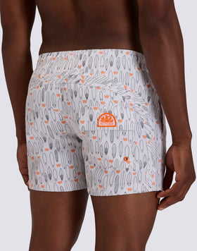 SHORT SWIM TRUNKS ELASTICATED WAIST REPREVE® RECYCLED POLYESTER WITH SURF PRINT