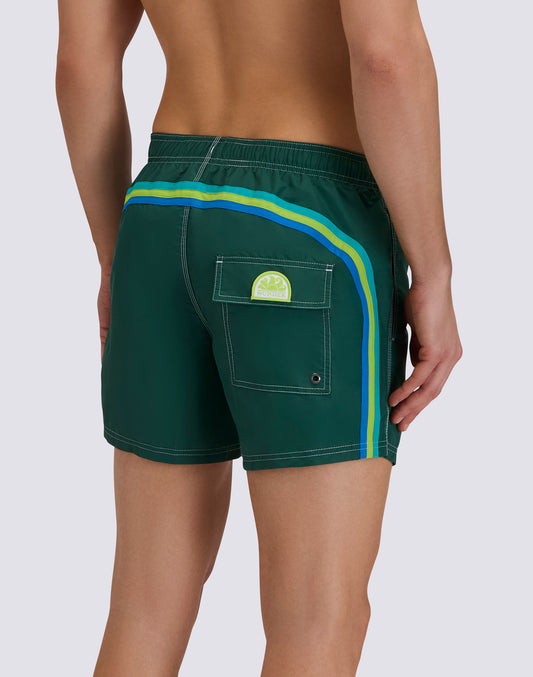 MAILLOT DE BAIN COURT EN TAFFETAS POUR HOMME, À TAILLE ÉLASTIQUE ET À L'EMBALLAGE ÉLASTIQUE