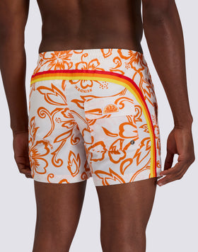MEN'S SHORT SWIMSUIT WITH ELASTIC WAIST AND ARCHIVE HIBISCUS PRINT SK23