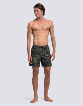 BAÑADOR DE LENTEJA MEDIA CON CINTURA ELÁSTICA Y ESTAMPADO DE CAMUFLAJE EN POLIÉSTER RECICLADO REPREVE®