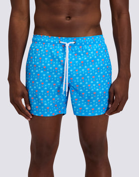 MEN'S SHORT SWIMSUIT WITH ELASTIC WAIST AND PALMAS PRINT IN RECYCLED POLY