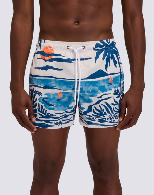 Zomerstrandshorts voor heren in boho-stijl met trekkoord in de taille en paisley-print, lichtblauw, 4XL Zomerstrandshorts voor heren in boho-stijl met trekkoord in de taille en paisley-print, lichtblauw, 4XL