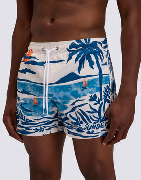 BAÑADOR CORTO CON CINTURA ELÁSTICA Y ESTAMPADO NOSTALGIC SEA EN POLIÉSTER RECICLADO