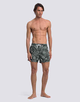 MEN'S SHORT SWIMSUIT WITH ELASTIC WAIST AND HIBI PAISLEY PRINT IN RECYCLED POLY