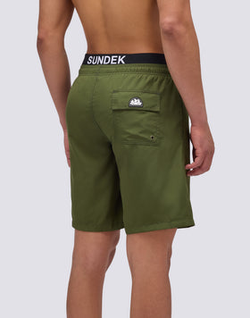 MEN'S LONG ELASTIC WAIST SWIMSUIT WITH LOGO ELASTIC