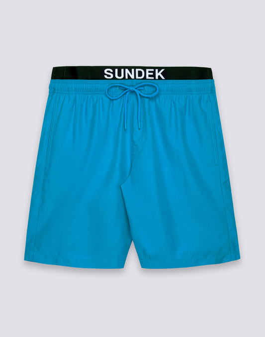 MEN'S LONG ELASTIC WAIST SWIMSUIT WITH LOGO ELASTIC