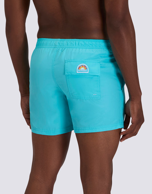 SHORT SWIM SHORTS WITH ELASTIC WAISTBAND IN REPREVE® RECYCLED POLYESTER