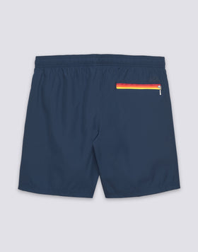 MEN'S MID-LENGTH ELASTIC WAIST SWIMSHORTS IN REPREVE® RECYCLED POLYESTER WITH TRICOLOR DETAIL