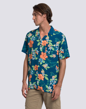 CAMISA DE HOMBRE ESTAMPADA EN VISCOSA POPELÍN