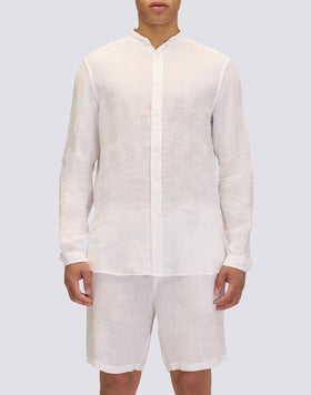 CAMICIA IN LINO IN TINTO CAPO CON COLLO ALLA COREANA