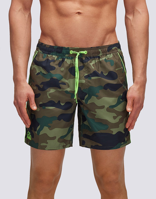 SHORT DE BAIN STRETCH MOYEN AVEC IMPRIMÉ CAMOU