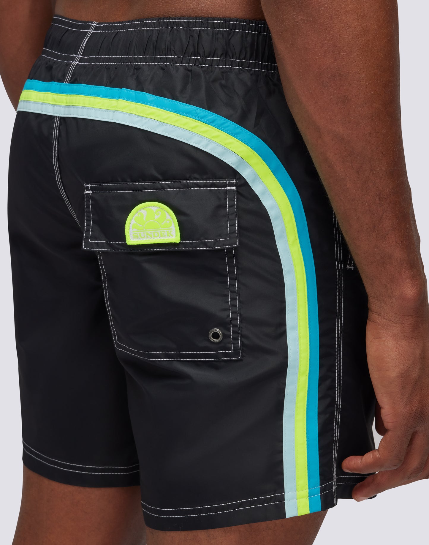 ICONIC TAFFETA STRETCH WAIST MID-LENGTH SWIM SHORTS