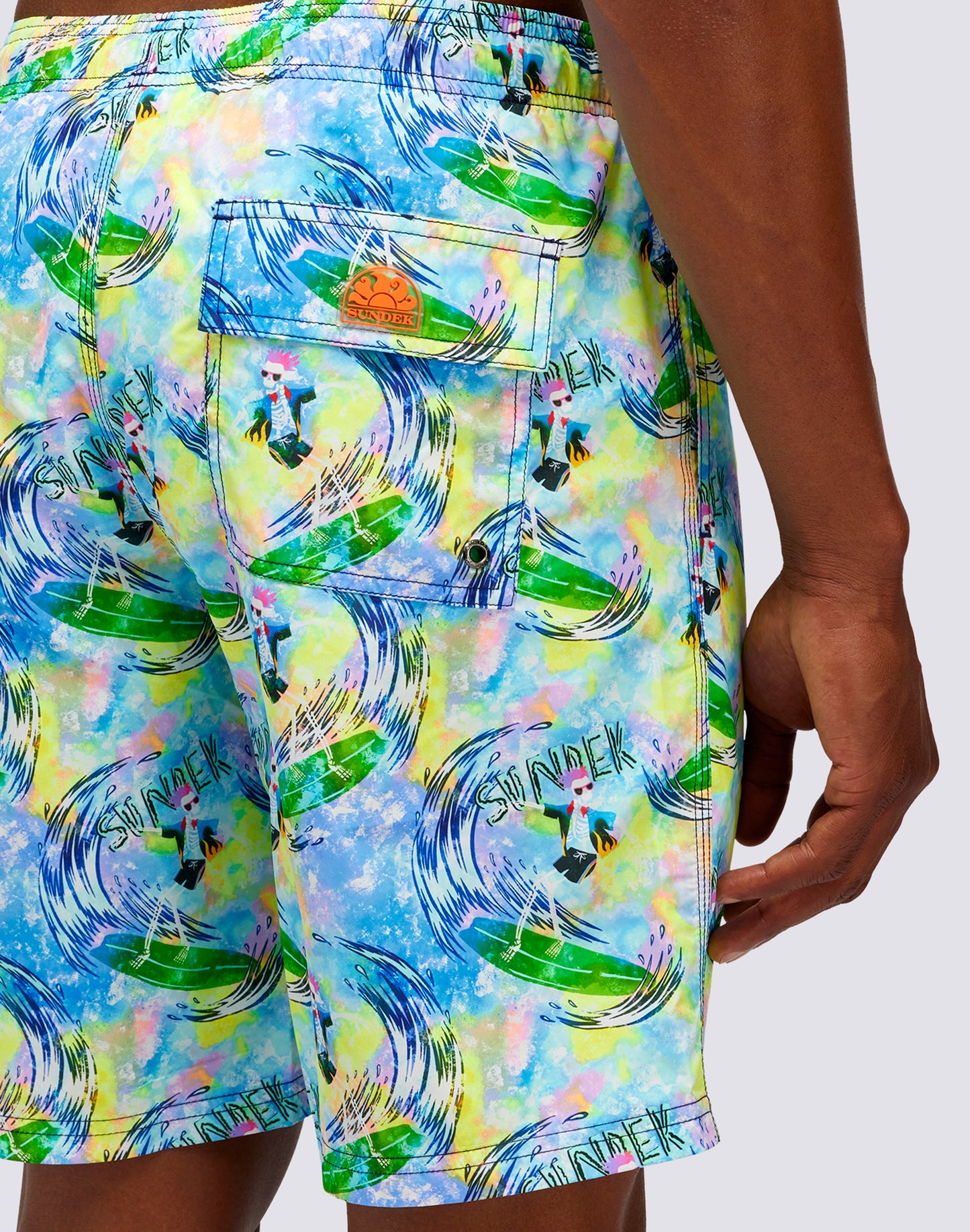 LONG ELASTIC WAIST SWIMSHORTS WITH FLY&DYE PRINT