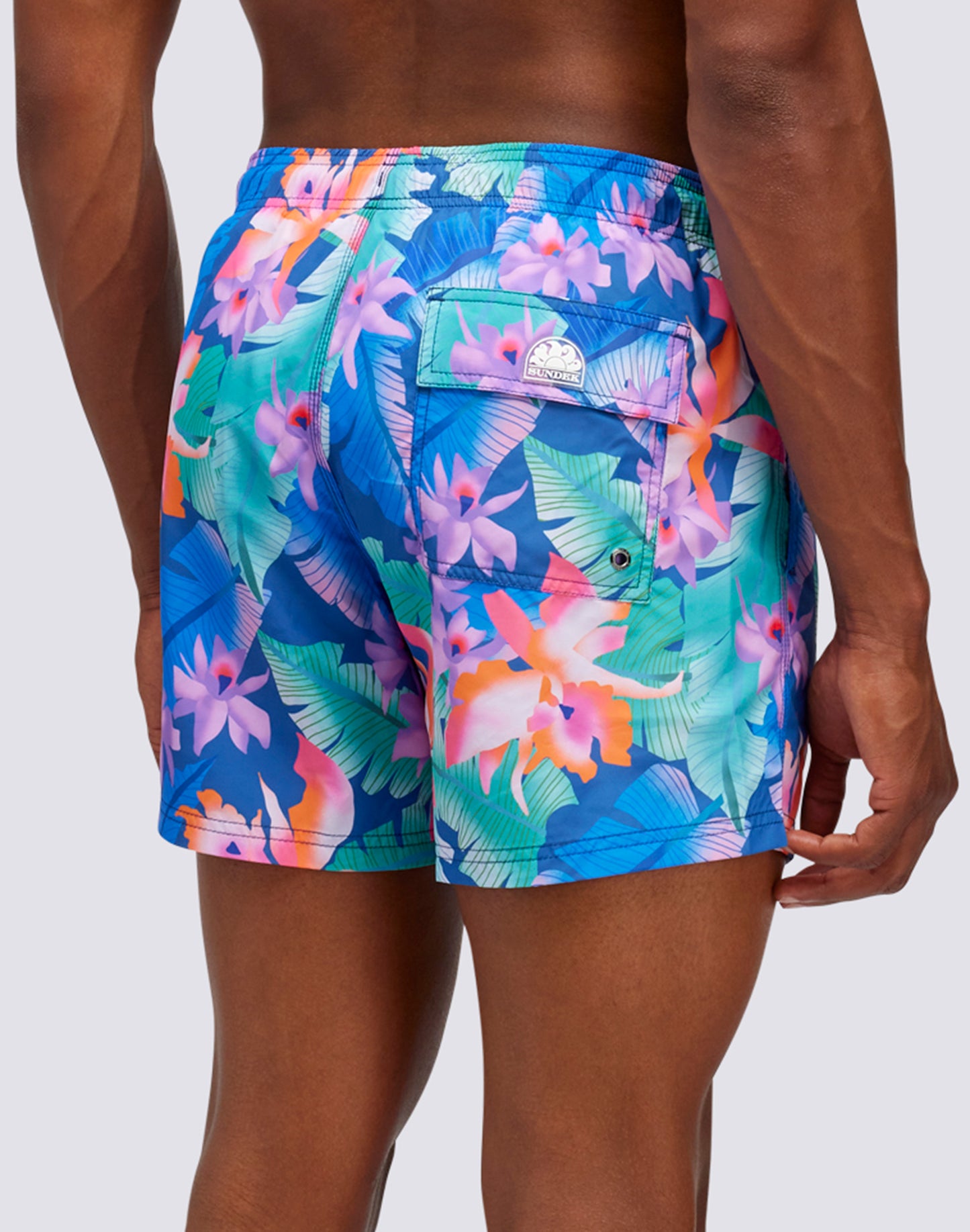 SHORT DE BAIN COURT À TAILLE ÉLASTIQUE À IMPRIMÉ ORCHIDÉE PARTY EN POLY RECYCLÉ