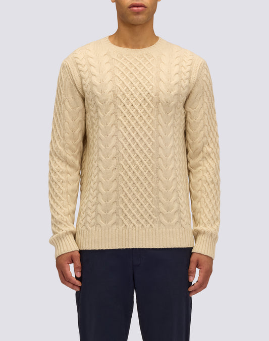 JERSEY DE CUELLO REDONDO PARA HOMBRE CON TRENZAS DE LANA MERINO Y CACHEMIRA