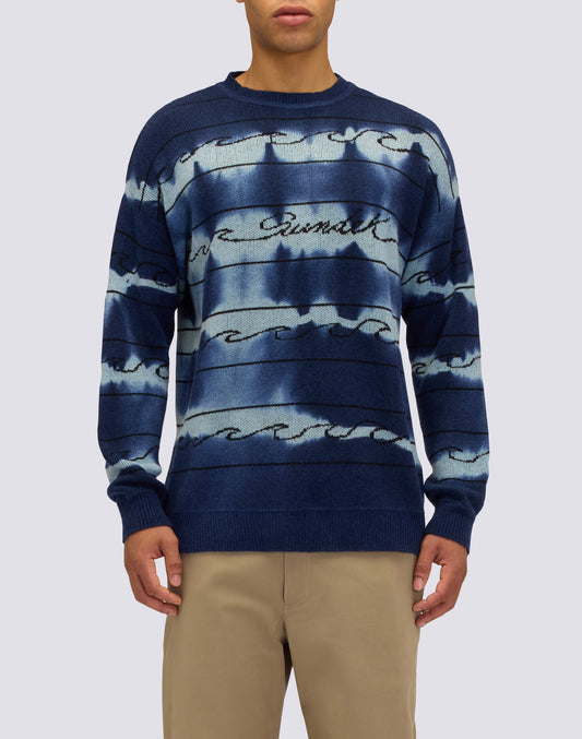 MEN'S CREW NECK JACQUARD SWEATER WITH WAVE PATTERN