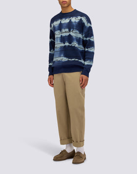 PULL JACQUARD À COL RAS DU COU POUR HOMME AVEC MOTIF VAGUE