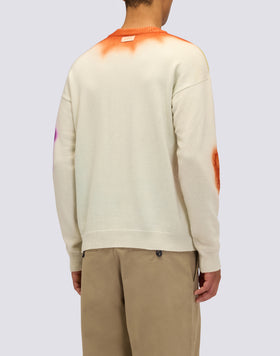 UNISEX CREW NECK SWEATER WITH FLOWER INTARSIA