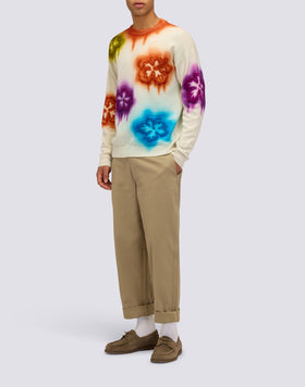 UNISEX CREW NECK SWEATER WITH FLOWER INTARSIA