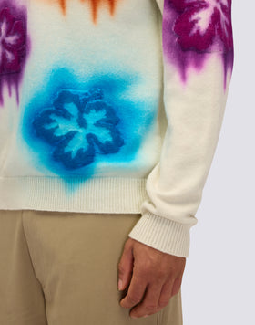 UNISEX CREW NECK SWEATER WITH FLOWER INTARSIA