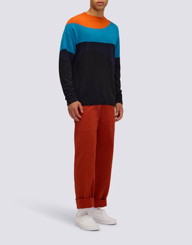 MEN'S CREW NECK SWEATER WITH 3-COLOR INTARSIA