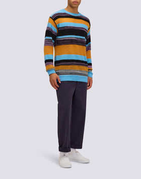 UNISEX CREW NECK SWEATER WITH MULTI-STRIPE PATTERN