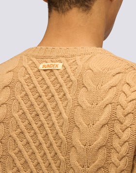 MEN'S CREW NECK SWEATER WITH CABLES IN MERINO WOOL AND CASHMERE