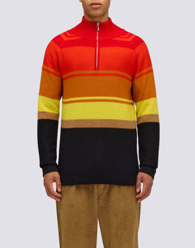 PULL HOMME À COL MONTANT AVEC FERMETURE ÉCLAIR 3/4 ET RAYURES HÉRITAGE