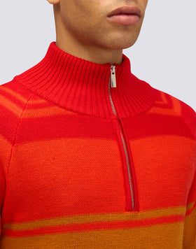 PULL HOMME À COL MONTANT AVEC FERMETURE ÉCLAIR 3/4 ET RAYURES HÉRITAGE