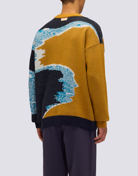 MAGLIONE UOMO JACQUARD CON SCOLLO A V E COLORI EFFETTO MARE