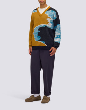 MAGLIONE UOMO JACQUARD CON SCOLLO A V E COLORI EFFETTO MARE