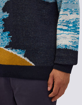 MAGLIONE UOMO JACQUARD CON SCOLLO A V E COLORI EFFETTO MARE
