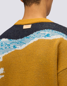MAGLIONE UOMO JACQUARD CON SCOLLO A V E COLORI EFFETTO MARE