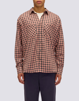 CHEMISE HOMME EN GABARDINE DE COTON À CARREAUX TEINTE À LA MAIN