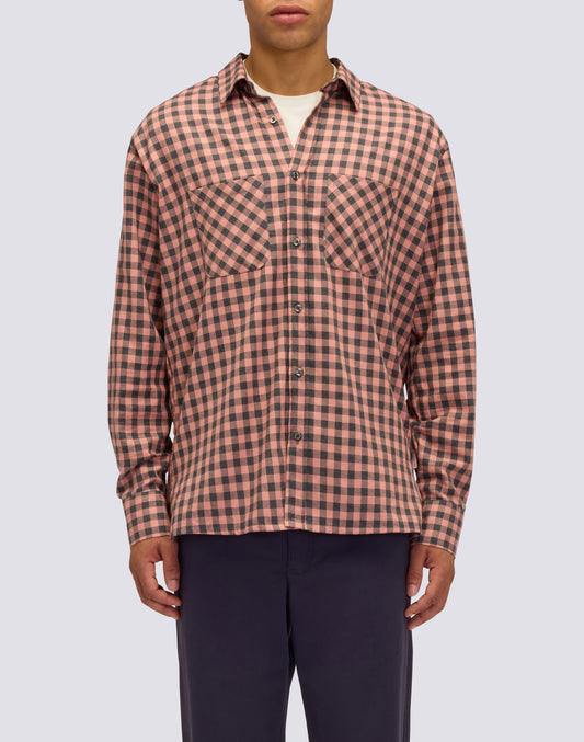 CHEMISE HOMME EN GABARDINE DE COTON À CARREAUX TEINTE À LA MAIN