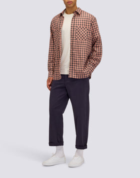 CHEMISE HOMME EN GABARDINE DE COTON À CARREAUX TEINTE À LA MAIN