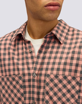 CHEMISE HOMME EN GABARDINE DE COTON À CARREAUX TEINTE À LA MAIN